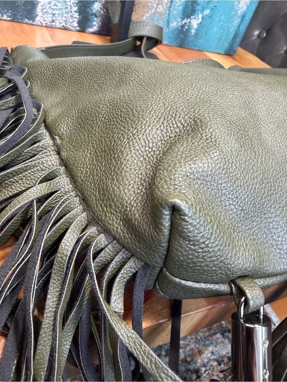Madden Girl 2010’s Boho Western Olive/Black Fringe Crossbody Bag (GUC)